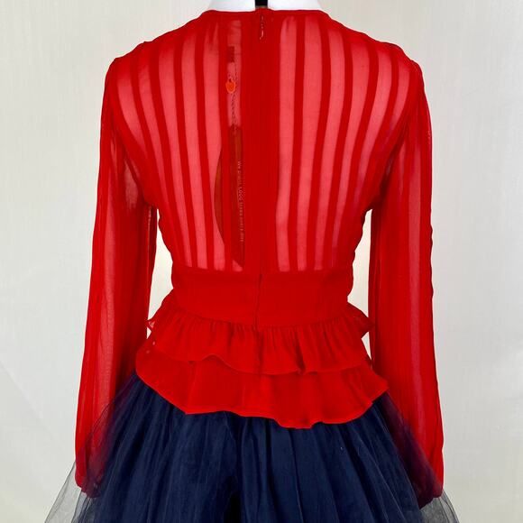 NWT Farm Rio Red Long Sleeve Sheer Stripe Peplum Blouse – Size Small - Picture 3 of 13
